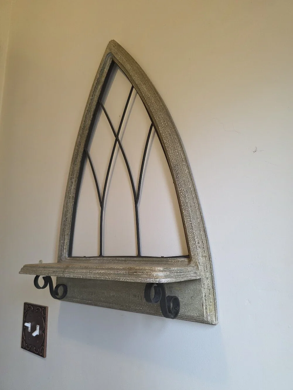 Cathedral Arched Wall Shelf in Distressed Taupe